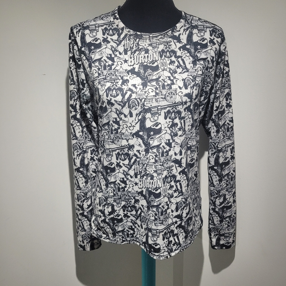 Burton Women's Western Theme Printed Long Sleeve Base Layer Large Black White
